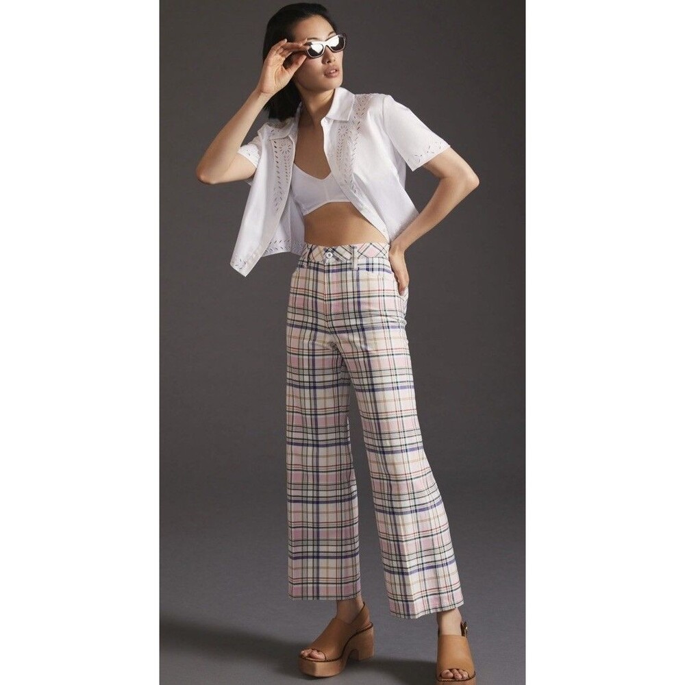 Favorite Daughter Mischa Ankle Pants Womens  Multi Plaid Wide Leg Size 31